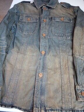Express Men's Denim Jacket - Faded Blue Button-Front Size Large
